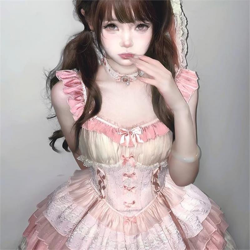 缎绒千层lolita原创洋装jsk芭蕾风日常甜美连衣裙蝴蝶结洛丽塔
