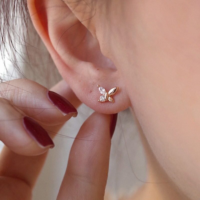 锆石蝴蝶耳钉女小众设计感耳环