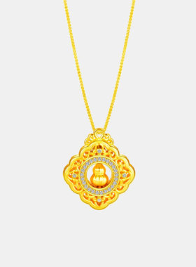 古法金色镂空葫芦吊坠女CNC纳米真空电镀新中式国风复古锆石项坠