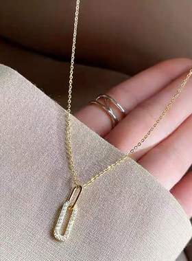 几何项链女简约轻奢锆石不锈钢