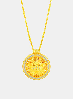 古法金色麒麟吊坠女CNC纳米真空电镀精致国风新中式锆石项坠饰品