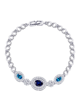 复古几何椭圆手链女款蓝色锆石