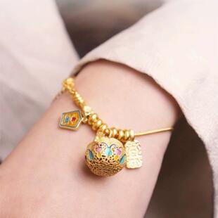 可打开古法金珐琅彩南瓜香囊球手链女嘎乌盒复古中国风手串手饰品