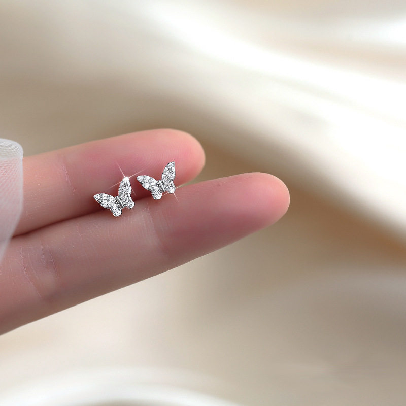 蝴蝶耳钉女简约小众设计感锆石