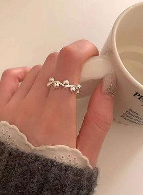 韩系ins冷淡风圆珠波浪戒指小众设计感简约开口可调节食指戒新款