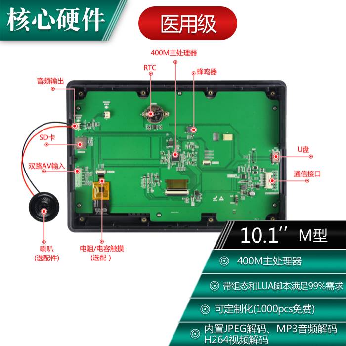 10.1寸1024*600 8P接口AV输入广州大彩M系列带外壳医用级串口屏