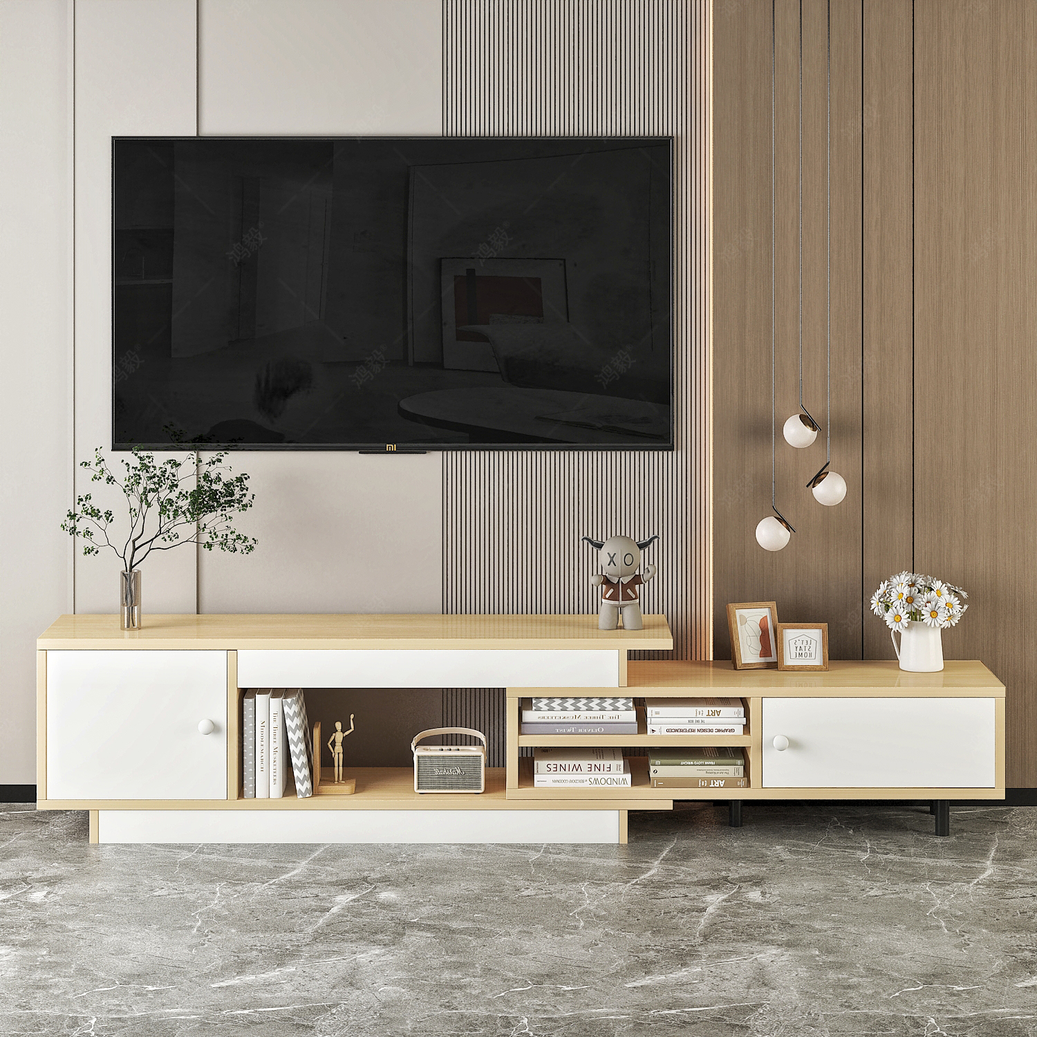 简约伸缩电视柜客厅新款中古风家用小户型新中式茶几电视机柜组合