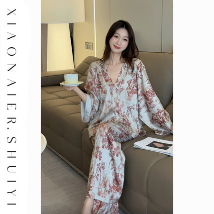 【枫红曳影】法式高级感睡衣长袖女收腰显瘦可外穿开衫式轻奢风