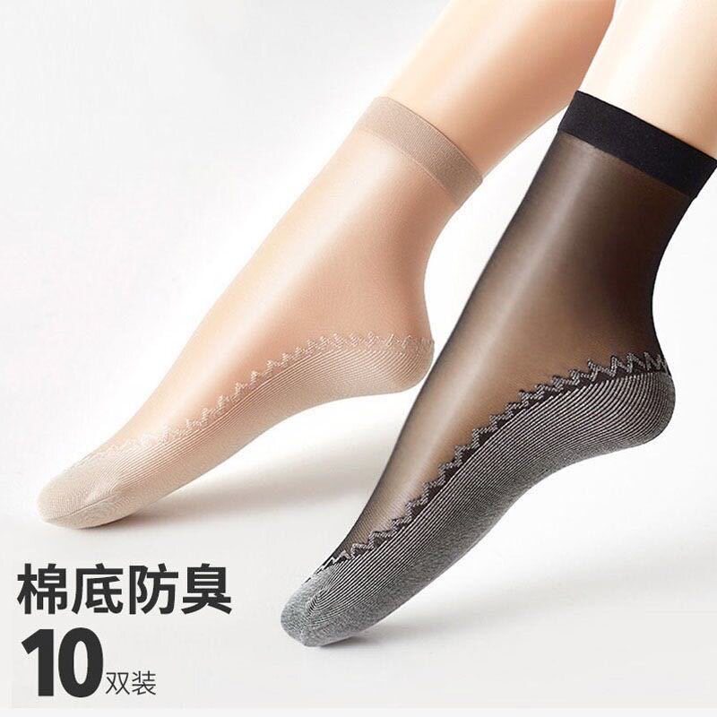 春夏秋薄款水晶丝耐磨防勾中筒袜