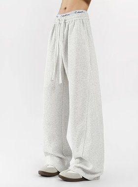 胖仔大码300斤美式cleanfit灰色重磅男女新款宽松运动休闲拖地裤