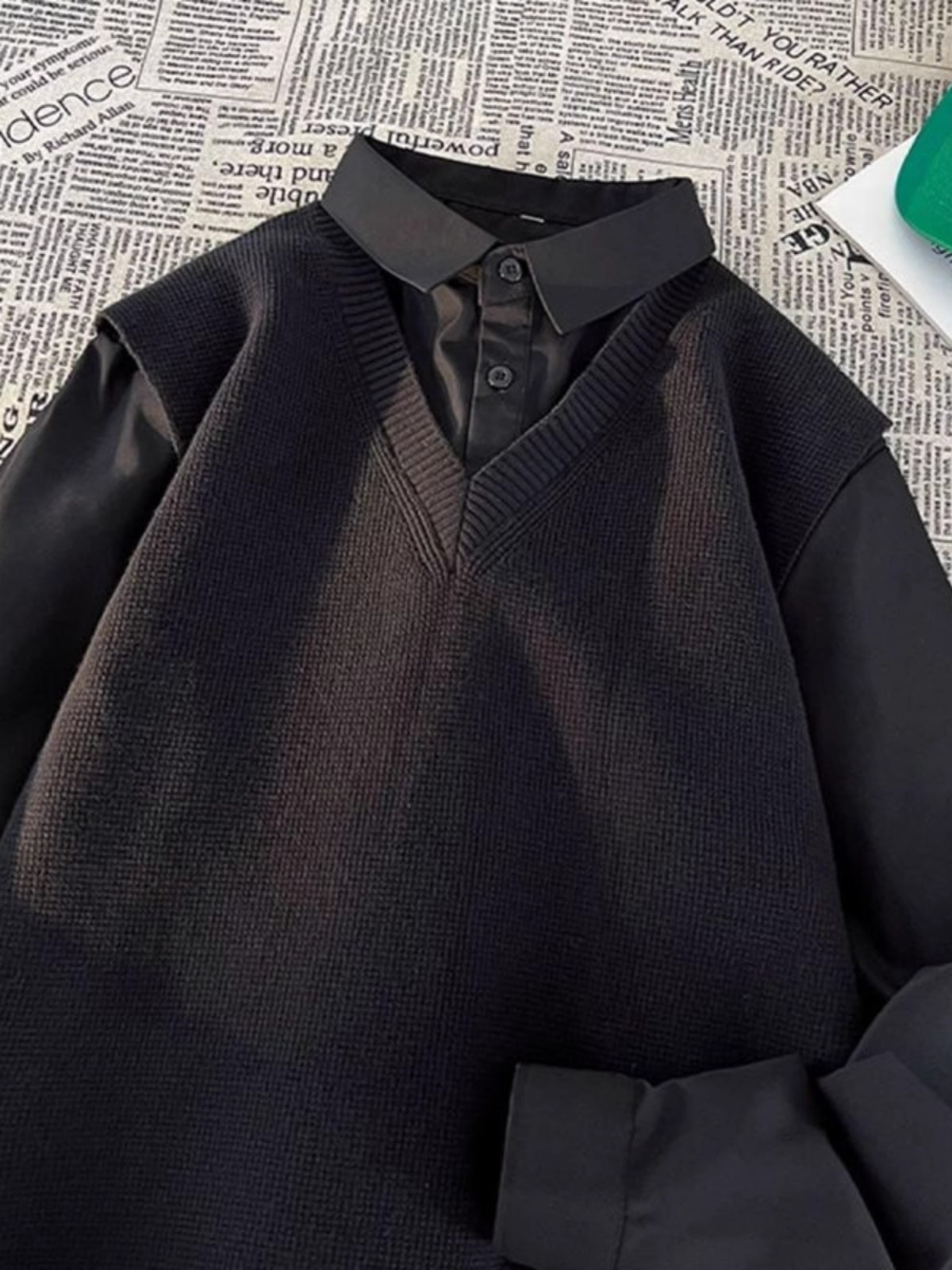 大码300斤拼接假两件长袖衬衫男