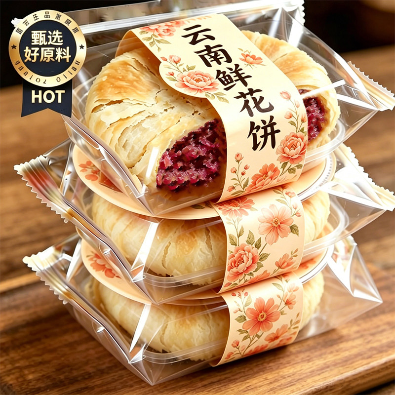 鲜花饼云南特产玫瑰花饼正美食宗礼盒装糕点心甜品早餐饼干小零食
