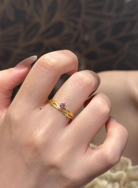 新品紫色锆石交叉星轨戒指小众独