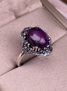 新品新款紫色石头戒指复古做旧尼