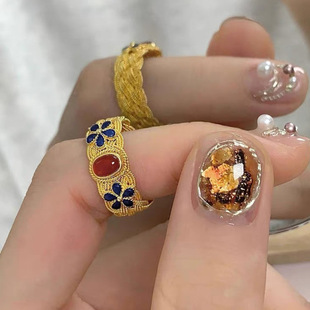 凤华玲珑国风复古宫廷花丝古法编织戒指女气质指环本命年小