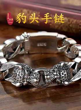 新款时尚925银豹子马尾编织双豹