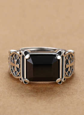 创意十字架黑色泰银戒指锆石时尚