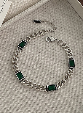 新品新款绿色石头链条手链复古做