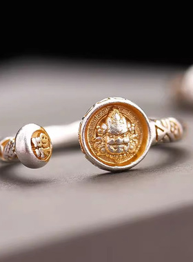 新品黄财神戒指女轻奢小众国风描