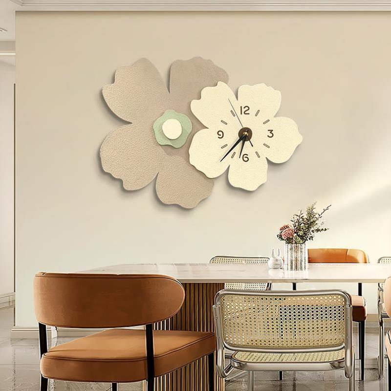 现代壁画砂岩饭厅挂画花卉高档立体时钟创意装饰画钟表简约带餐厅图片