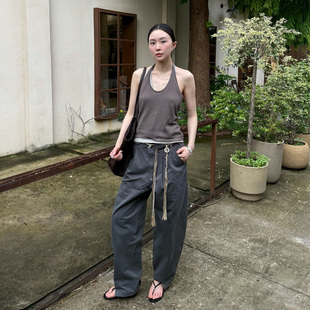 斜拼接时髦BAGGY廓型休闲裤 antceee 不规则中高腰头设计感阔腿裤