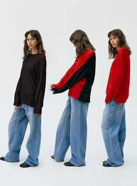 antceee 宽松休闲自由切换正反两件多穿平领轻薄长袖tee