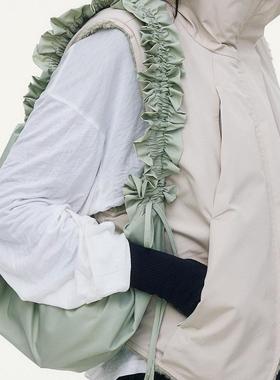 antceee 可调节可爱百搭褶皱缎面饺子包 单肩斜挎腋下包 搭配配件