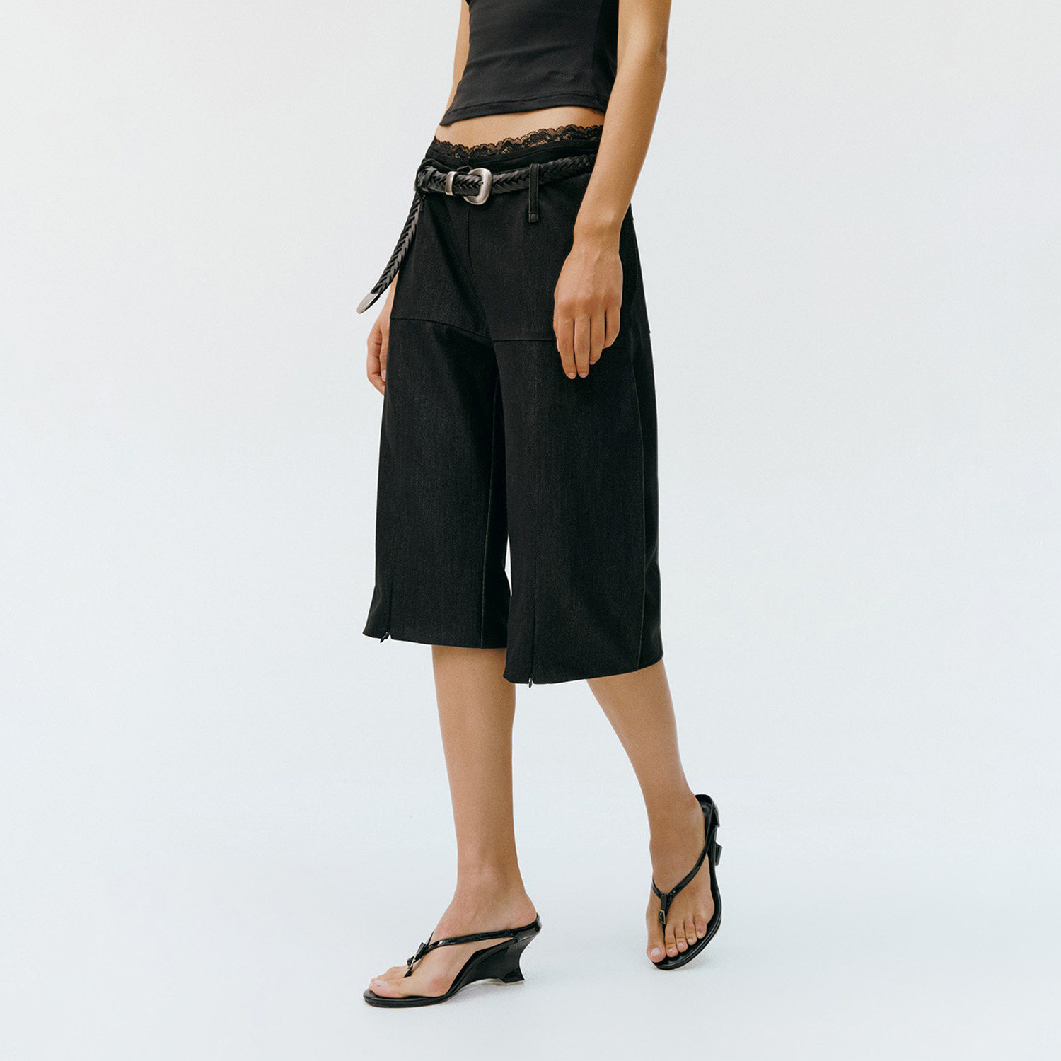 antceee 设计感卡普里裤仿牛仔柔软飘逸7分裤中腰西裤capri pants