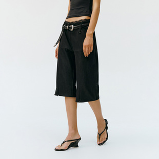 antceee 设计感卡普里裤仿牛仔柔软飘逸7分裤中腰西裤capri pants