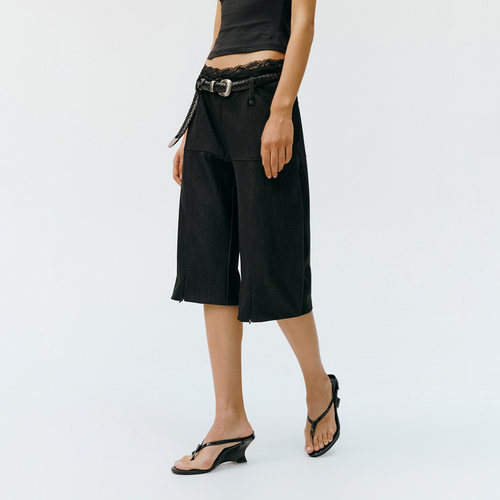 antceee 设计感卡普里裤仿牛仔柔软飘逸7分裤中腰西裤capri pants