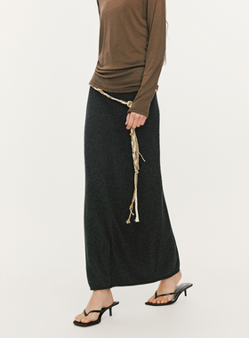 antceee 羊毛慵懒感毛织长裙 中腰修型显瘦通勤舒适百搭A字裙