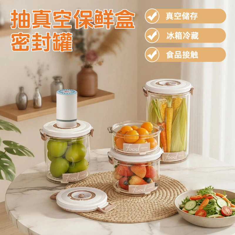 电动抽真空保鲜盒抽真空密封罐厨房冰箱蔬菜盒子食品储存食物饭盒