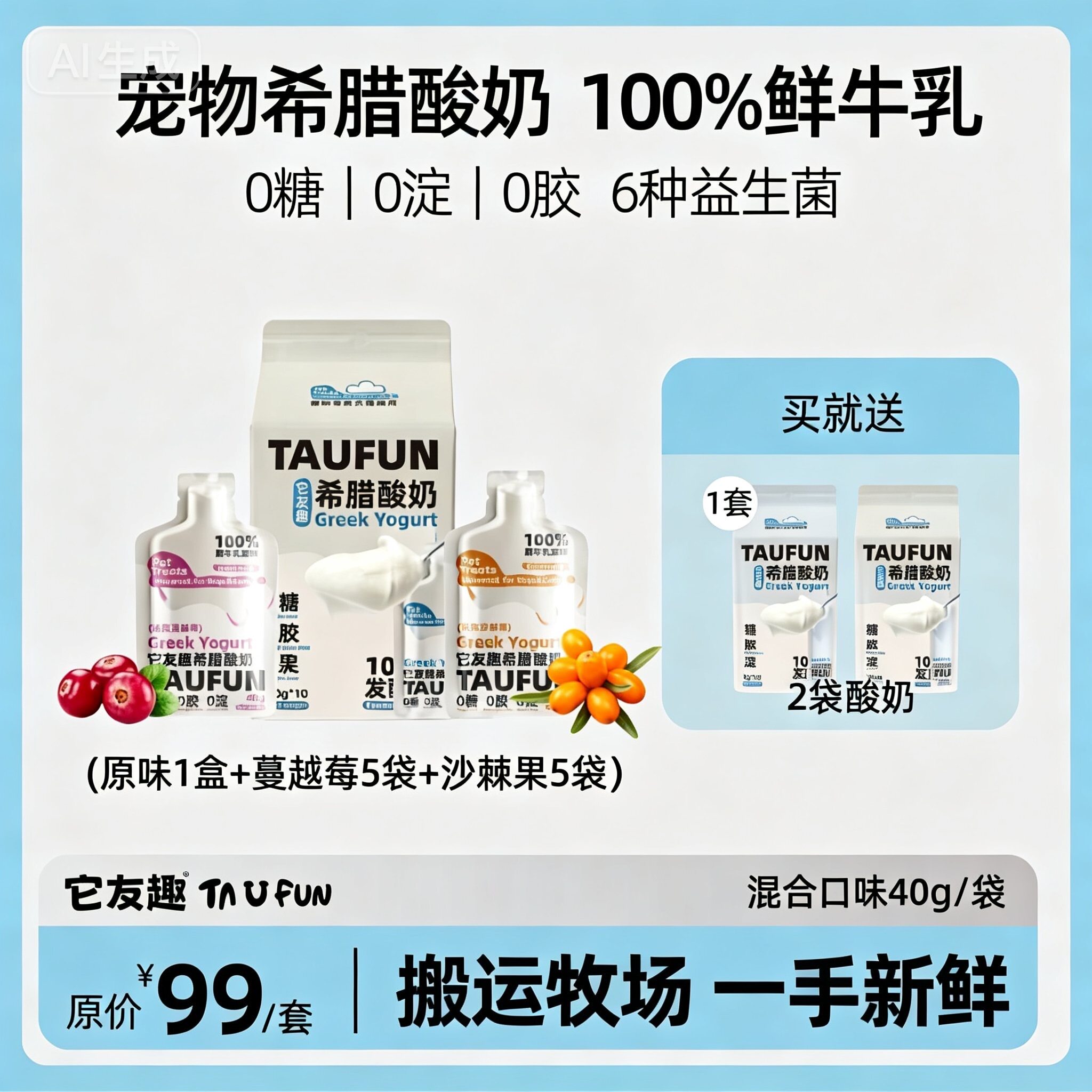 它友趣宠物希腊酸奶猫狗通用零食400g袋泰迪比熊0糖调节肠胃功能
