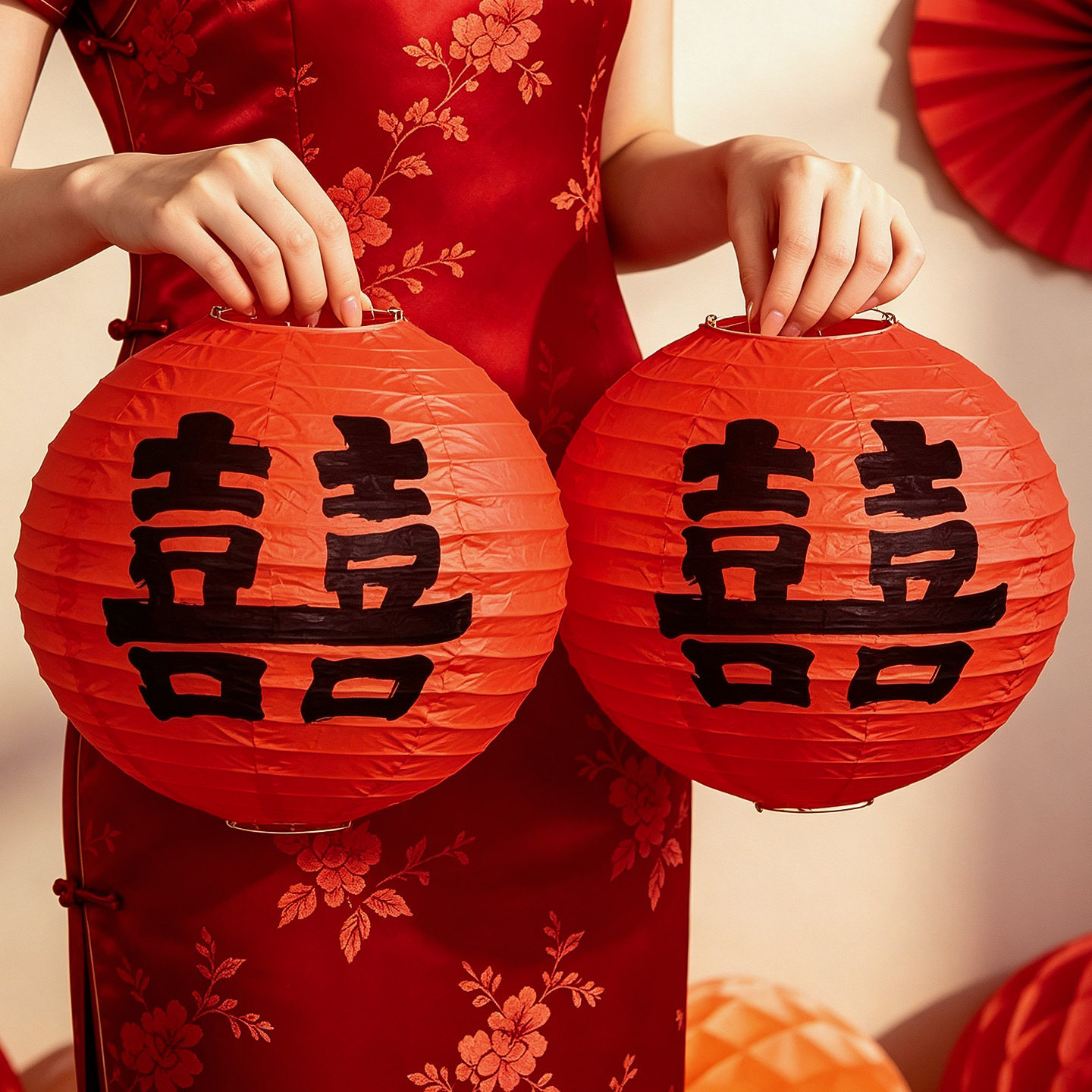 红色喜字纸灯笼吊挂结婚户外婚房灯笼
