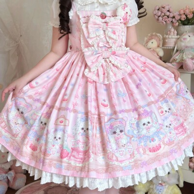 Lolita连衣裙可爱粉色红色连衣裙