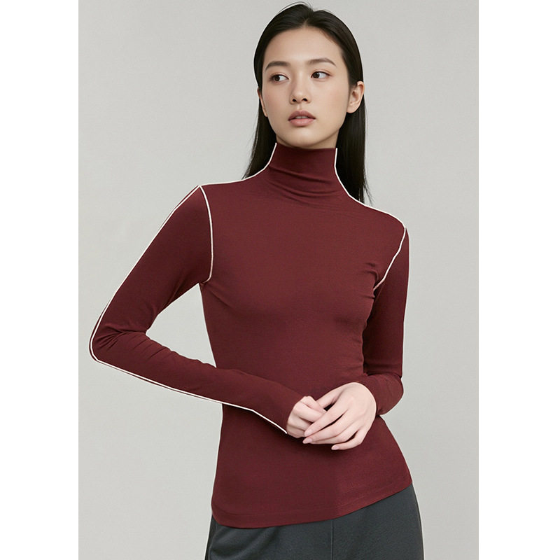 maSande高领套头长袖修身显瘦T桖女2025秋冬新款小个子时尚百搭羊