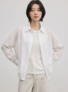 maSande韩版宽松白色长袖衬衫女士2026年夏季慵懒风休闲常规开衫