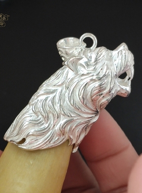 越轩银匠925银高端特大虎头镶嵌重银打造霸气男士吊坠配饰订制