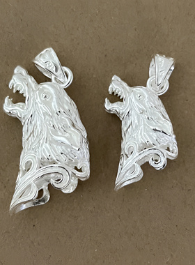 s925纯银狼牙吊坠白银狼头镶嵌包银套装饰牙尖配件黑狗牙防裂