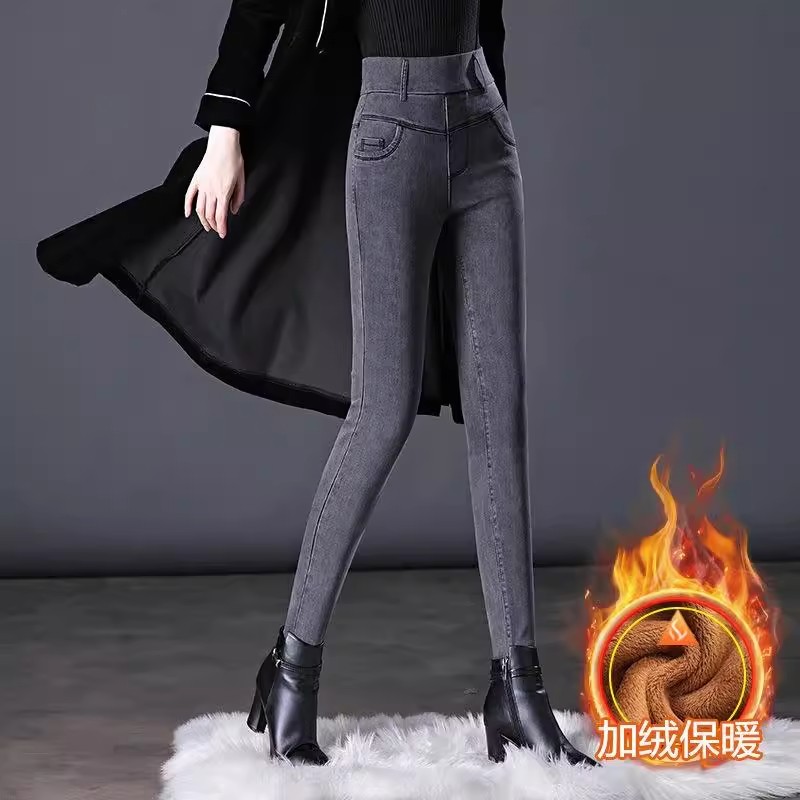 加绒牛仔裤女铅笔裤子秋冬