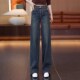 松紧腰直筒牛仔裤 阔腿裤 女2025春季 胖妹妹小个子窄版 新款 复古窄版
