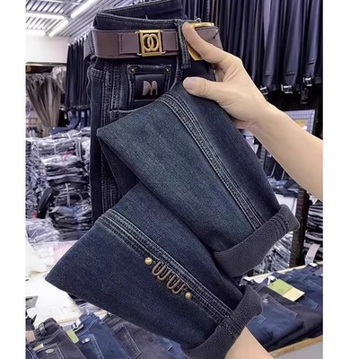 欧货女装2025年秋冬季新款牛仔裤子女加绒加厚外贸哈伦老爹萝卜裤