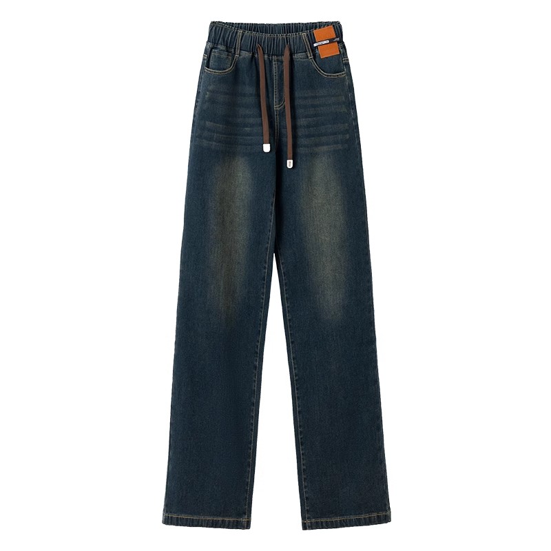 广州新塘镇阔腿牛仔裤女高腰2025年春秋冬季新款垂感宽松直筒裤子
