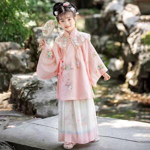 汉服女童中国风唐装古风超仙古装明制大袖衫套装春秋小女孩连衣裙