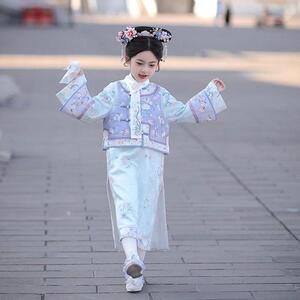 新款儿童春秋季格格清朝宫廷服2025国风刺绣女童汉服古装旗袍套装