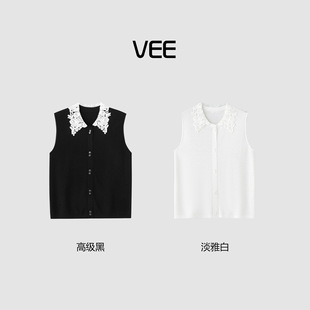 叠镜 穿搭打底衫 翻领无袖 背心冬季 叠穿内搭上衣女 针织衫 VEE