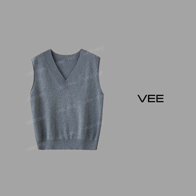 VEE【悬浮岛】春秋新品针织百搭背心灰色黑色坎肩外穿休闲马甲女