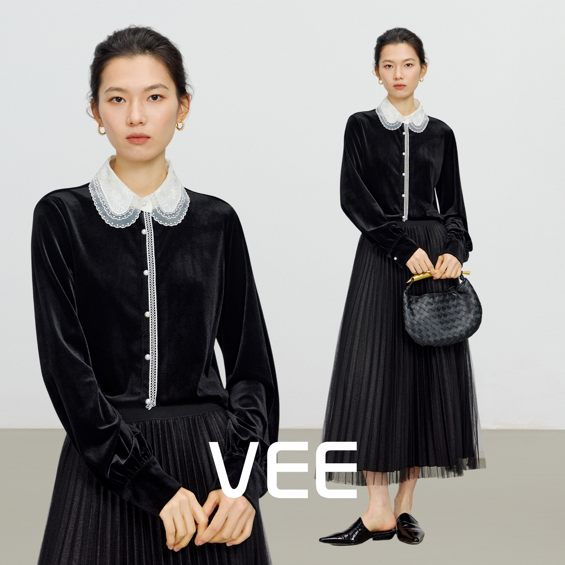 VEE【赫拉恋人】女士丝绒长袖衬衫高级感轻奢减龄洋气新中式上衣