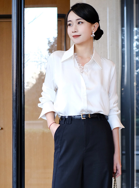 VEE【黑白变奏】蕾丝拼接假两件翻领衬衫女25秋新设计感通勤上衣