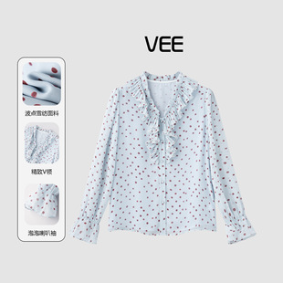 VEE【波点滤镜】V领荷叶边波点衬衫女宽松百搭气质减龄衬衣女上衣